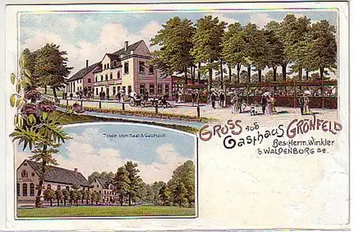 37527 Ak Lithographie Gruß aus Grünfeld Gasthaus 1904