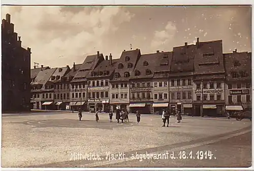 37493 Ak Mittweida Markt abgebrannt d.18.1.1914
