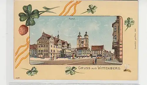 37458 Kleeblatt Ak Gruß aus Wittenberg Markt um 1900