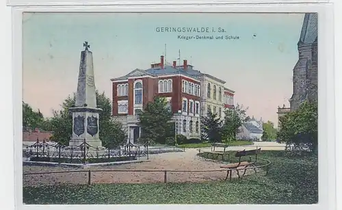 37355 Ak Geringswalde Kriegerdenkmal und Schule 1912