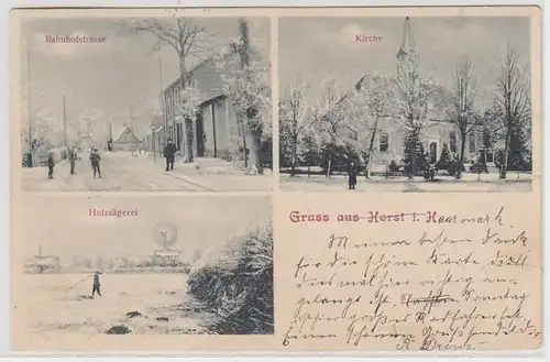 37272 Ak Gruß aus Horst in Holstein Holzsägerei usw.1908