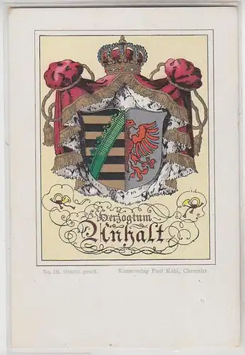 37254 Wappen Ak Lithographie Herzogtum Anhalt um 1900