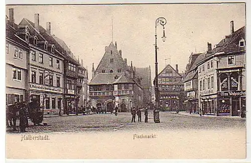 37203 Ak Halberstadt Fischmarkt mit Geschäften 1907