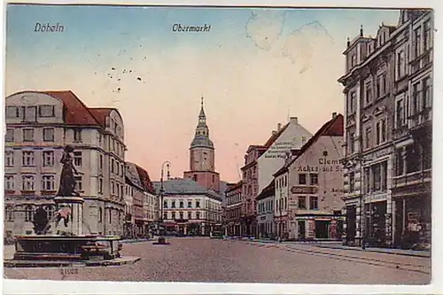 37194 Ak Döbeln Obermarkt mit Geschäften 1918