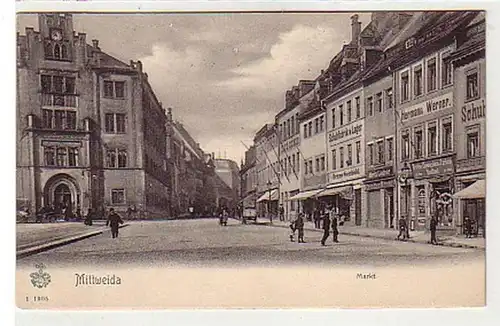 37174 Ak Mittweida Markt mit Geschäften um 1910