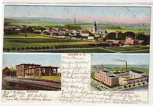 37080 Ak Lauch a.U. Bahnhof und Conservenfabrik 1905