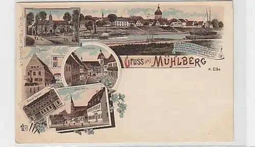 37036 Ak Lithographie Gruss aus Mühlberg a. Elbe 1899