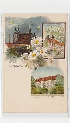 36991 Ak Lithographie Gruß aus Pegau Schule usw. 1901