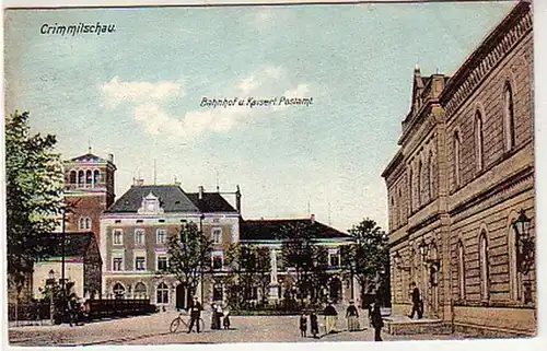 36954 Ak Crimmitschau Bahnhof & Kaiserl. Postamt 1907