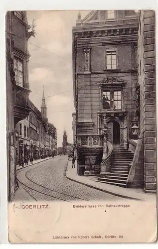 36842 Ak Görlitz Brüderstrasse mit Rathaustreppe 1910
