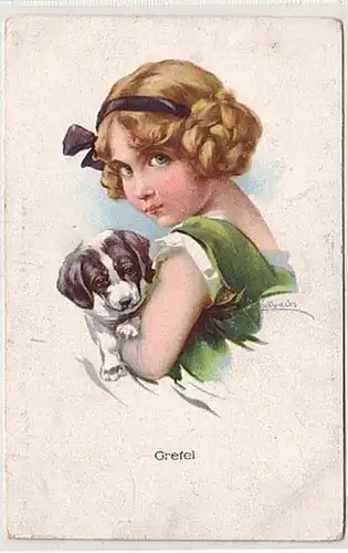 36840 Künstler Ak Hund und Mädchen "Gretel" um 1920