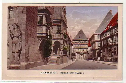 36789 Ak Halberstadt Roland et hôtel de ville vers 1910