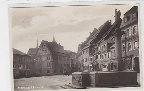 36784 Ak Mittweida in Sachsen Markt mit Brunnen 1929