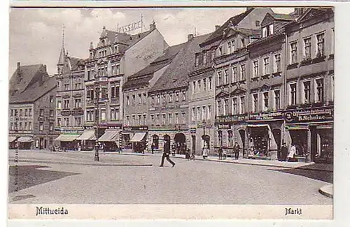 36727 Ak Mittweida Markt mit Geschäften um 1910