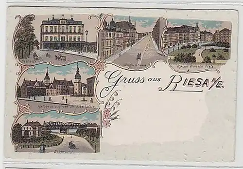 36643 Ak Lithographie Gruß aus Riesa an der Elbe 1899