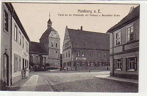 36490 AK Mühlberg a.E. Kirchstraße mit Sparkasse 1927