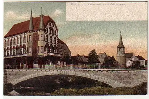 36472 Ak Weida Katzschbrücke und Café Museum 1918