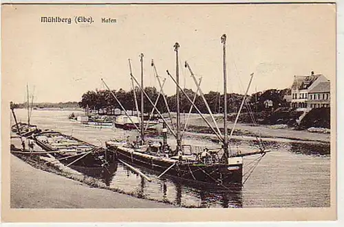 36464 Ak Mühlberg (Elbe) Hafen mit Booten um 1920