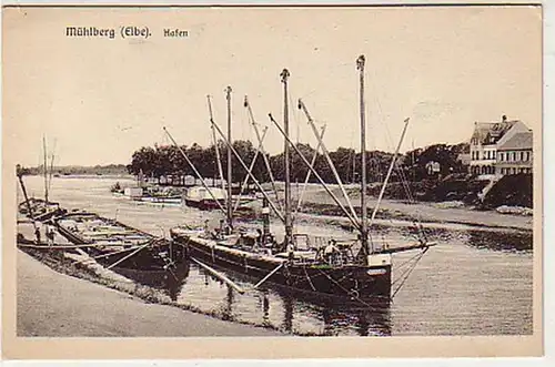 36464 Ak Mühlberg (Elbe) Port avec bateaux vers 1920