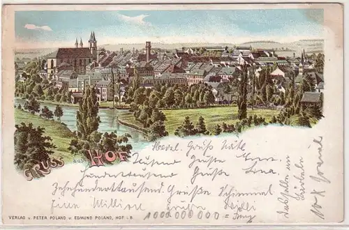 36383 Ak Lithographie Gruß aus Hof Totalansicht um 1910