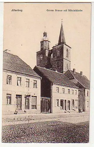 36297 Ak Jüterbog große Straße mit Nikolaikirche 1929