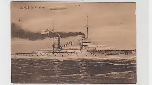 36138 Ak Kriegsschiff SMS Derfflinger mit Zeppelin 1915