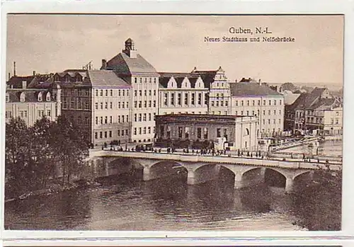 36121 Guben N.-L. Neues Stadthaus et Neisßebrücke vers 1920