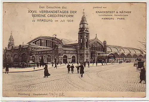 36016 Ak Hamburg Hauptbahnhof 27. Verbandstag 1908