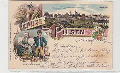 35971 Post Ak Lithographie Gruss de Pilsen 1915