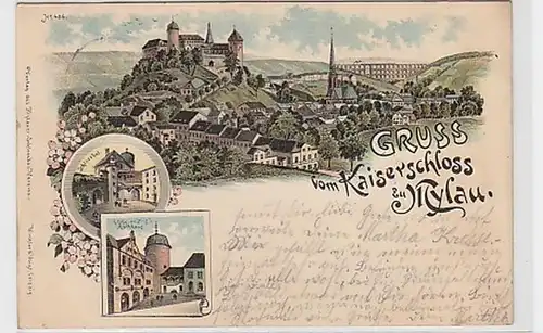 35940 Ak Lithographie Gruss aus Mylau Kaiserschloß 1898