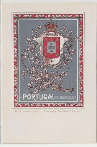 35935 Armoiries Ak Lithographie Royaume du Portugal vers 1900