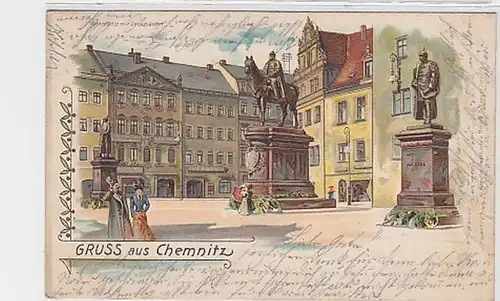 35931 Ak Lithographie Gruss aus Chemnitz Denkmäler 1900