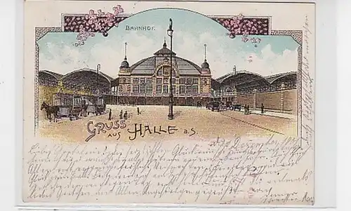 3592 Ak Lithographie Salutation de Halle a.S. Gare 1901
