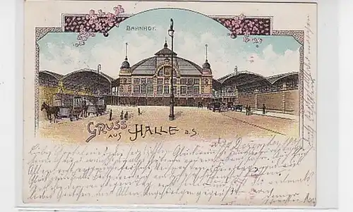 35929 Ak Lithographie Gruß aus Halle a.S. Bahnhof 1901