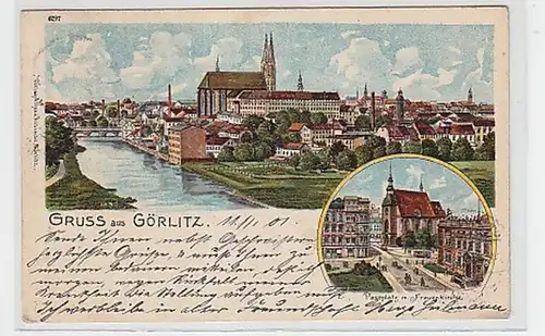 35928 Ak Lithographie Gruß aus Görlitz Postplatz 1901