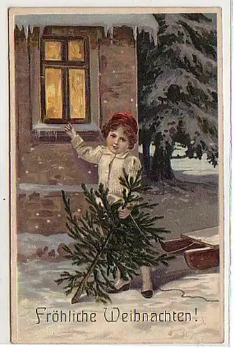 35918 Präge Ak Fröhliche Weihnachten Kind mit Baum 1910