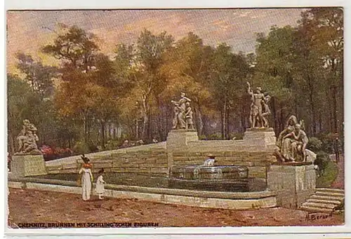 35897 Ak Chemnitz Brunnen mit Schillingschen Figuren