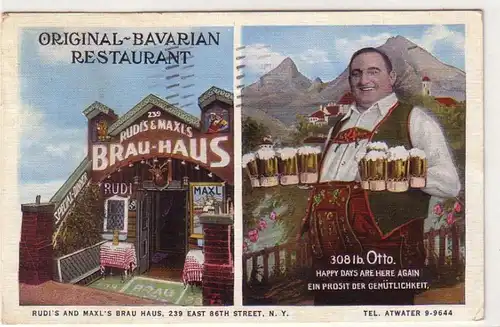 35750 Ak NewYork Original Bavarian Restaurant Rudis & Maxls Brau Haus 1934