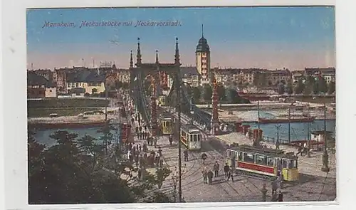 35743 Ak Mannheim Neckarbrücke mit Neckarvorstadt 1918