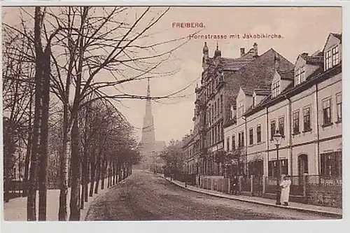 35741 Ak Freiberg Hornstraße mit Jakobikirche um 1910