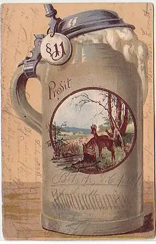 35642 Grage Ak Prosit cruche de bière en mousse 1907