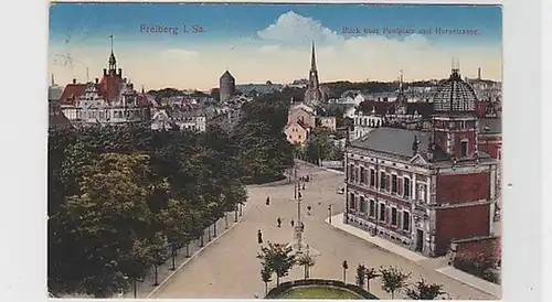 35585 Ak Freiberg Postplatz und Hornstraße 1914
