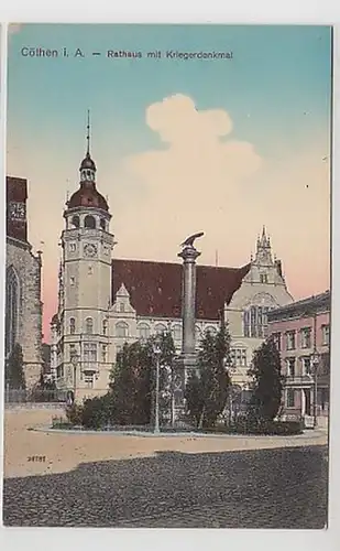 35563 Ak Cöthen Rathaus m. Kriegerdenkmal um 1910