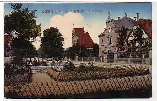 35486 Ak Coswig Friesenplatz und alte Kirche 1912