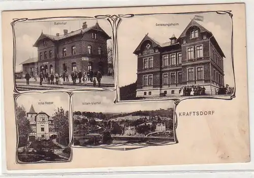 35476 Multiages Ak Kraftsdorf Bahnhof, Villasviertel, Genesungsheim vers 1910