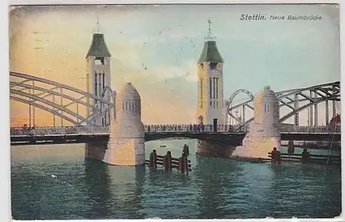 35440 Ak Szczecin nouveau pont d'arbre 1914