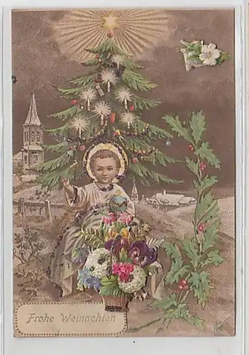 35438 Weihnachts Ak Christkind vorm Baum um 1915
