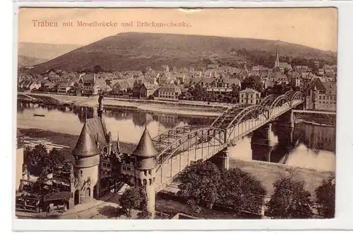 35266 Ak Traben Pont de Moselle et Schenke de pont vers 1930