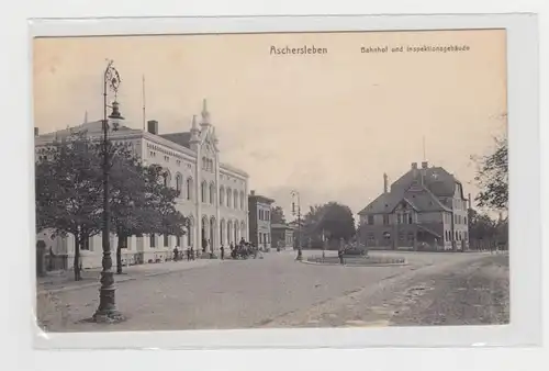 35246 Ak Aschersleben Bahnhof Inspektionsgebäude 1915