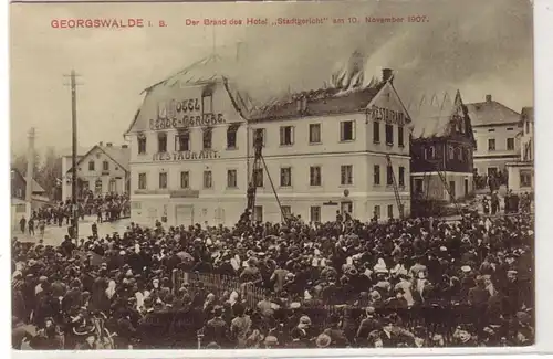 35198 Ak Georgswalde Brand de l'hôtel "Turingericht"1907